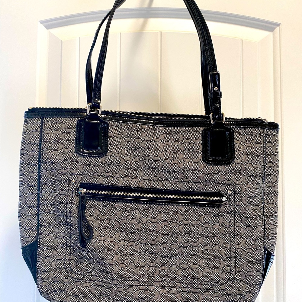 Coach gray and back handbag
